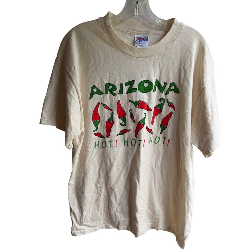 Vintage 90s Hanes Beefy-T Arizona Hot Chili Pepper Graphic T-Shirt Cream Large